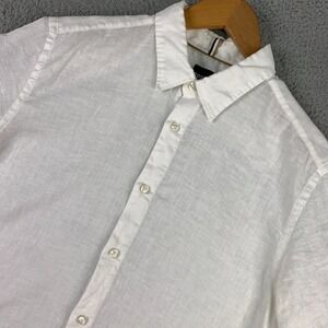 Hugo Boss Roan Ken Shirt Mens Medium White Linen Blend Short Sleeve Slim Stretch